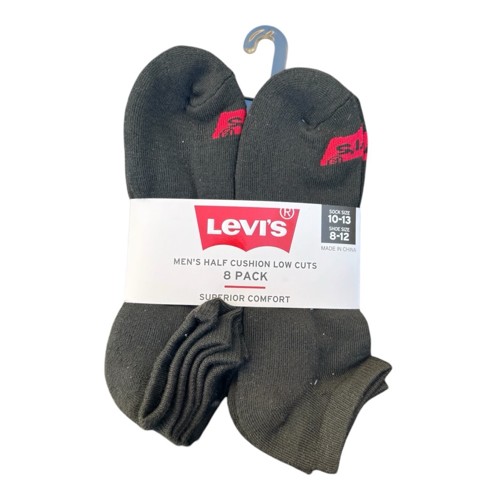 Levi’s Men’s Cushioned Low Cut Black Comfort Casual Gym Socks Pack Of 8